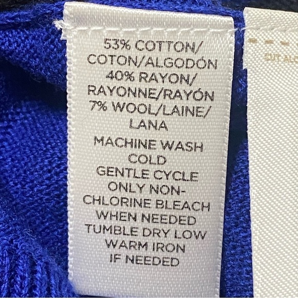 Loft Blue Polka Dot Stripe Wool Blend Sweater Medium V-Neck Retro NWT - Picture 6 of 7